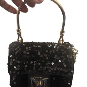 Badgley Mischka Black Sequin Clutch with Gold Handle